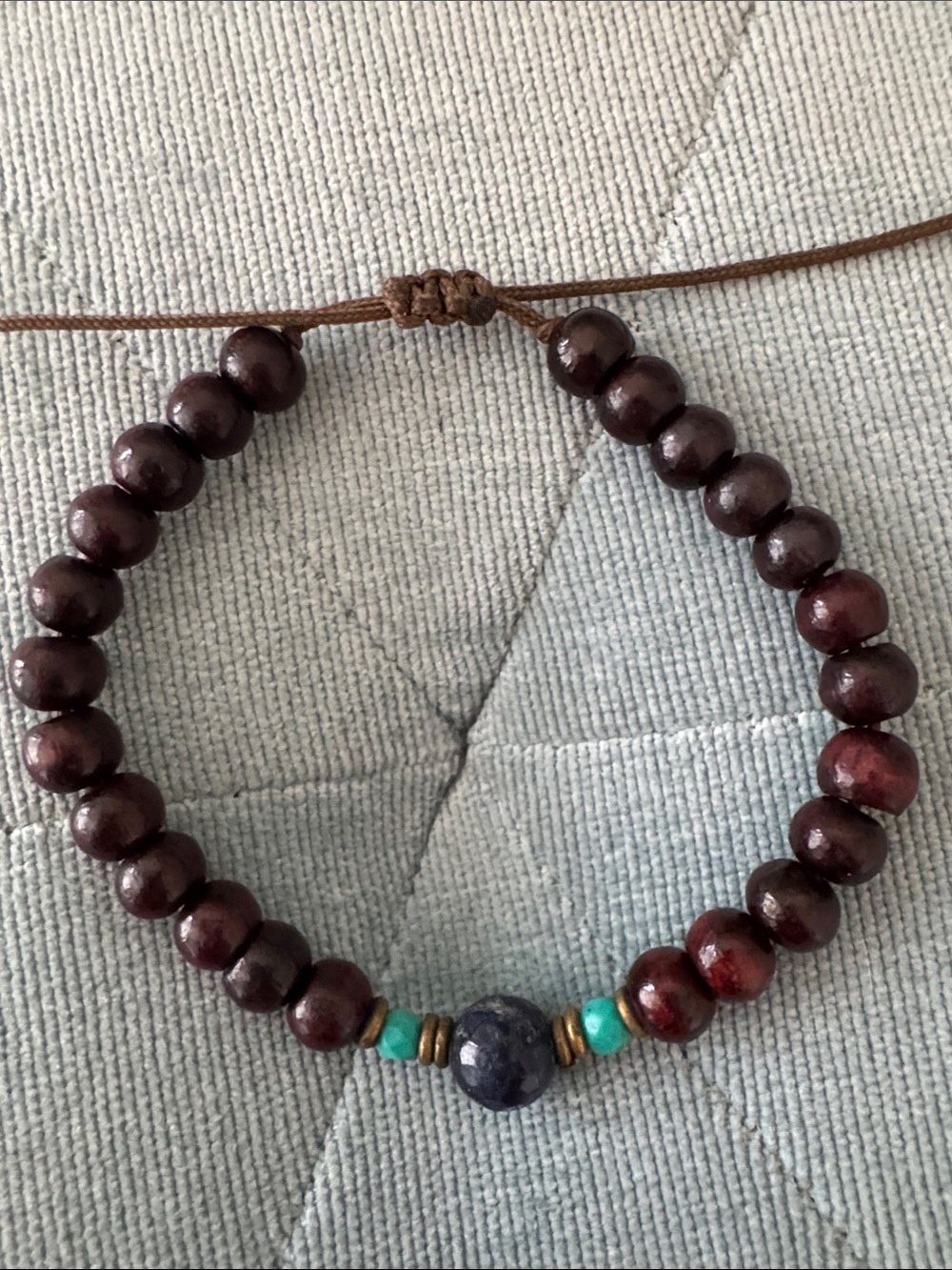 Adjustable Wood & Natural Stone Beaded Bracelet | Boho Earth Tone